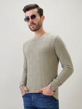 Men's Textured Full Sleeve Regular Fit Round Neck T-Shirt